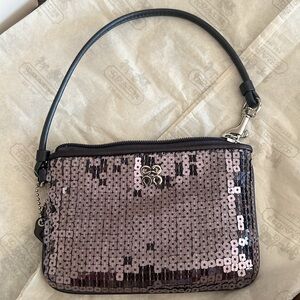 Coach Dark‎ Gray Sequin Leather Wristlet Clutch
